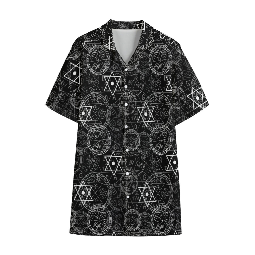 Black And White Mystic Witch Print Cotton Hawaiian Shirt