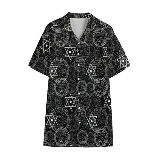 Black And White Mystic Witch Print Cotton Hawaiian Shirt