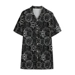 Black And White Mystic Witch Print Cotton Hawaiian Shirt