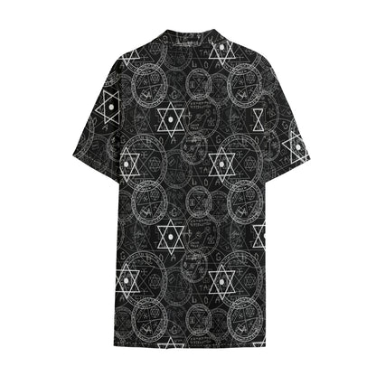 Black And White Mystic Witch Print Cotton Hawaiian Shirt