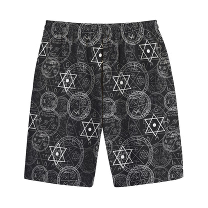 Black And White Mystic Witch Print Cotton Shorts