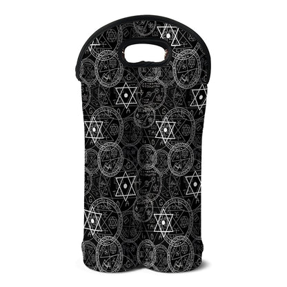 Black And White Mystic Witch Print Double Neoprene Wine Tote