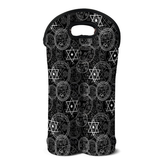 Black And White Mystic Witch Print Double Neoprene Wine Tote