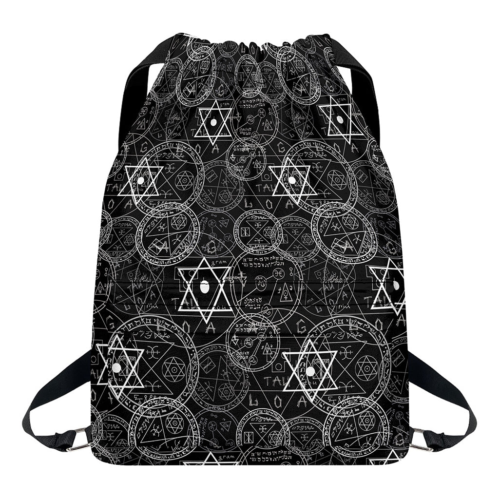 Black And White Mystic Witch Print Drawstring Backpack