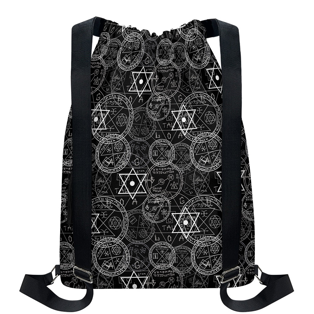 Black And White Mystic Witch Print Drawstring Backpack