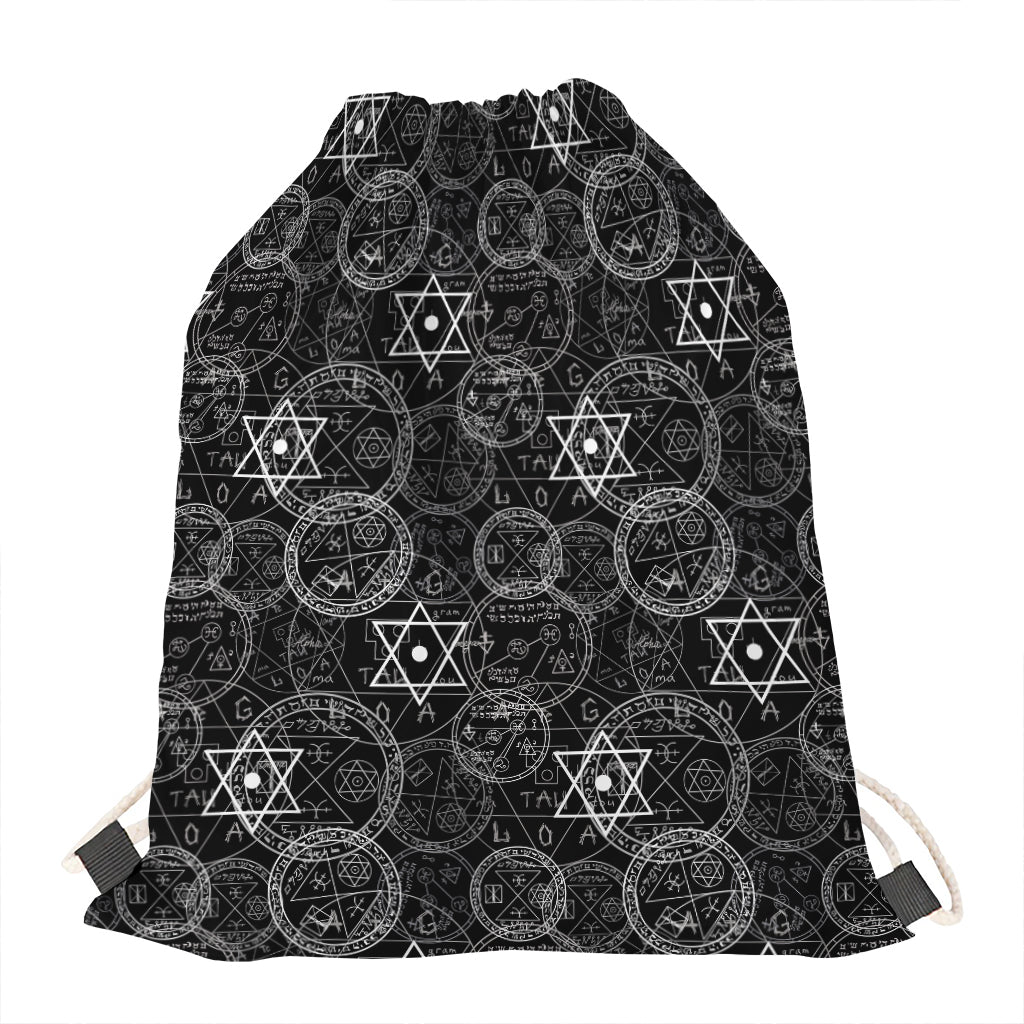 Black And White Mystic Witch Print Drawstring Bag