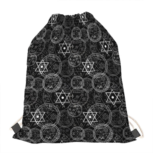 Black And White Mystic Witch Print Drawstring Bag