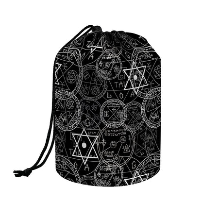 Black And White Mystic Witch Print Drawstring Makeup Bag