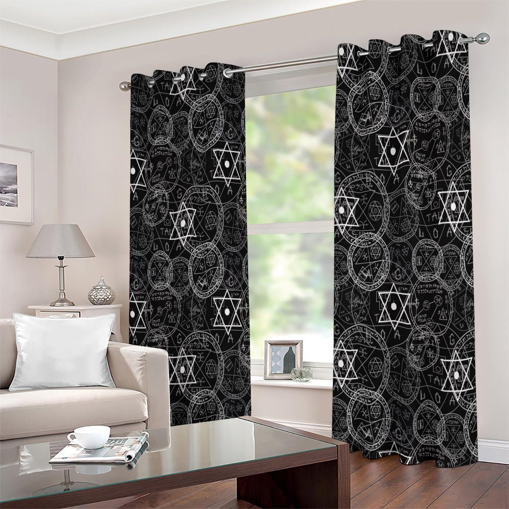Black And White Mystic Witch Print Extra Wide Grommet Curtains