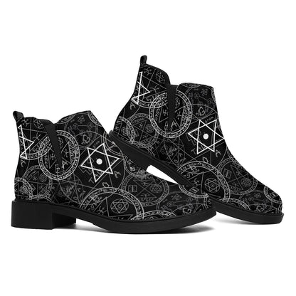 Black And White Mystic Witch Print Flat Ankle Boots