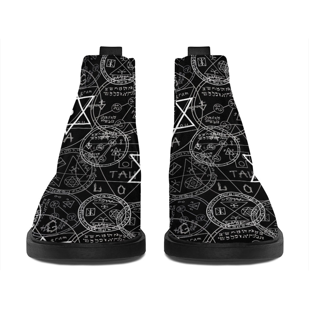 Black And White Mystic Witch Print Flat Ankle Boots