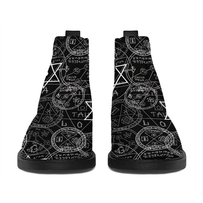 Black And White Mystic Witch Print Flat Ankle Boots