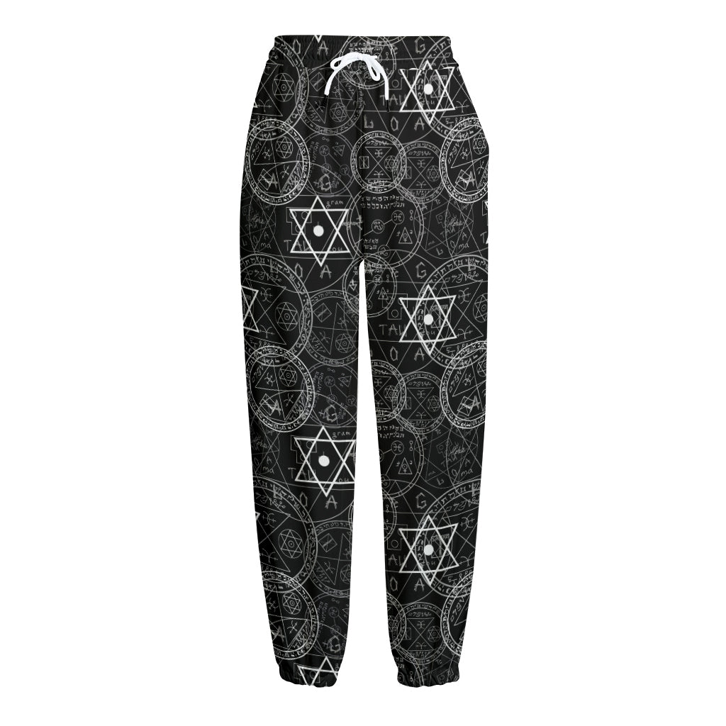 Black And White Mystic Witch Print Fleece Lined Knit Pants