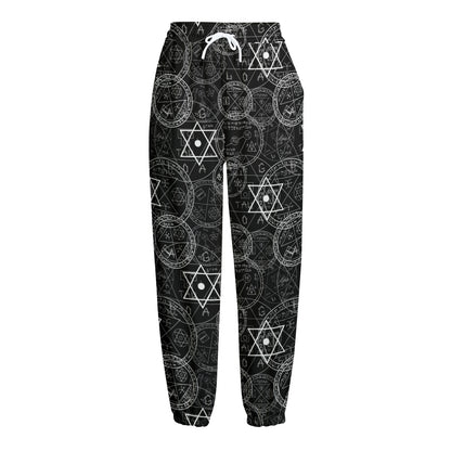 Black And White Mystic Witch Print Fleece Lined Knit Pants