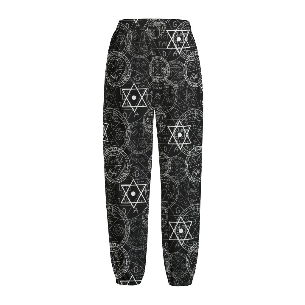 Black And White Mystic Witch Print Fleece Lined Knit Pants