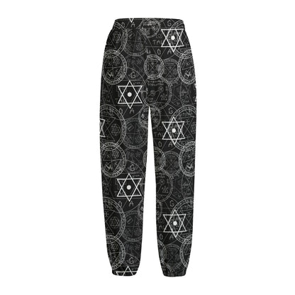 Black And White Mystic Witch Print Fleece Lined Knit Pants