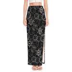 Black And White Mystic Witch Print High Slit Maxi Skirt