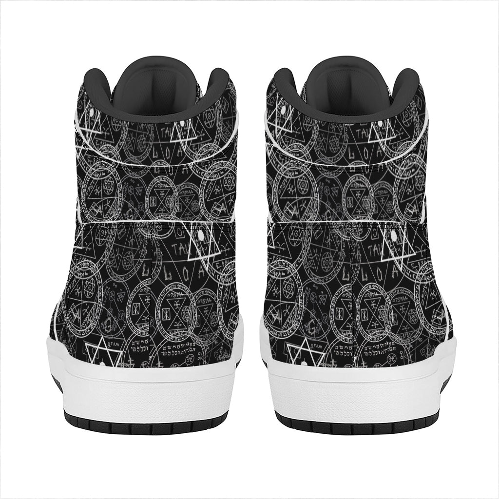 Black And White Mystic Witch Print High Top Leather Sneakers