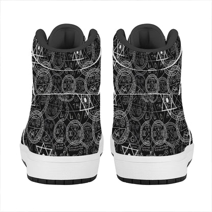 Black And White Mystic Witch Print High Top Leather Sneakers