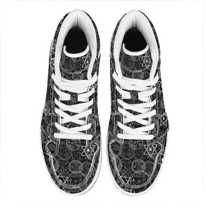Black And White Mystic Witch Print High Top Leather Sneakers