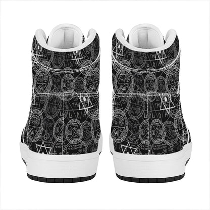 Black And White Mystic Witch Print High Top Leather Sneakers
