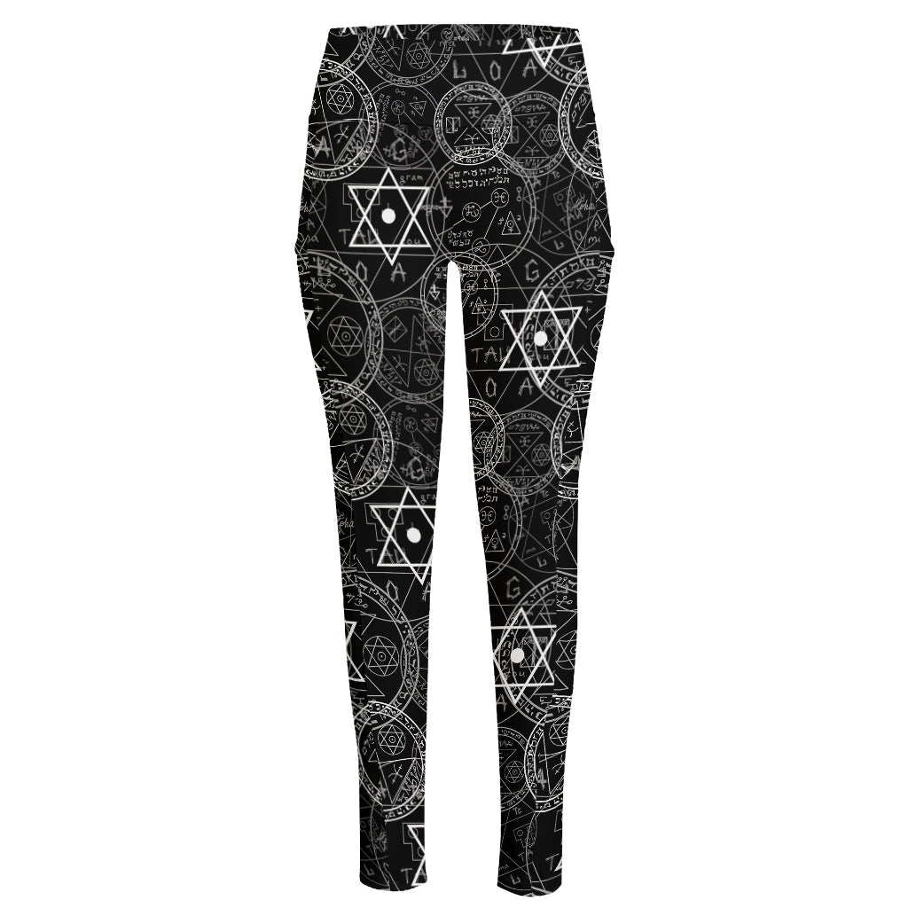 Black And White Mystic Witch Print High-Waisted Pocket Leggings