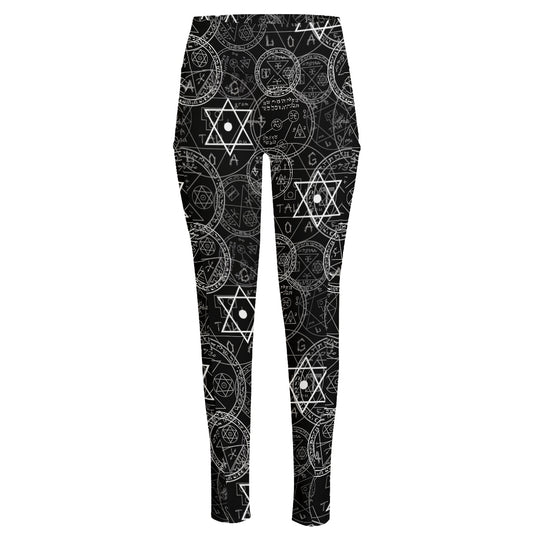 Black And White Mystic Witch Print High-Waisted Pocket Leggings