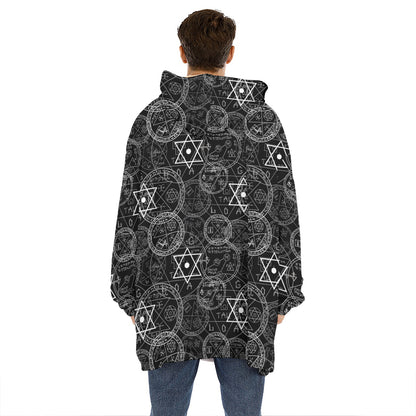 Black And White Mystic Witch Print Hoodie Blanket