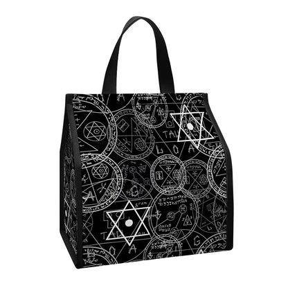 Black And White Mystic Witch Print Insulated Lunch Tote