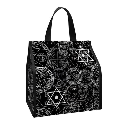 Black And White Mystic Witch Print Insulated Lunch Tote
