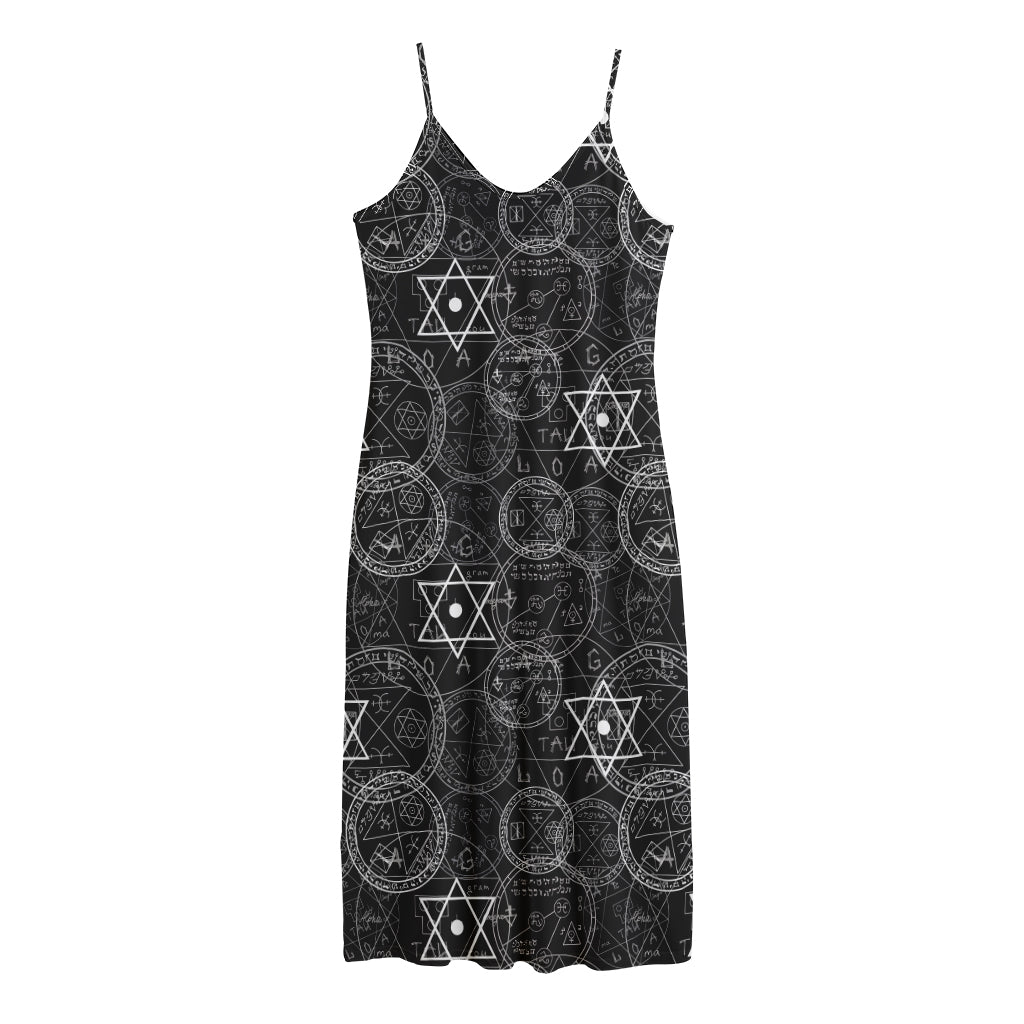 Black And White Mystic Witch Print Jersey Midi Cami Dress
