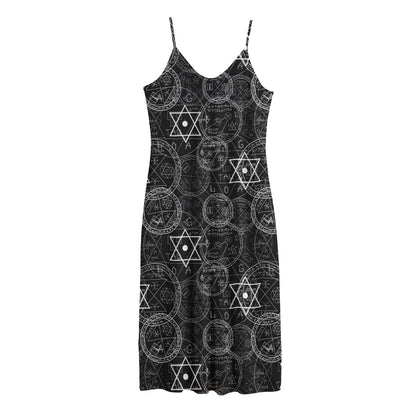 Black And White Mystic Witch Print Jersey Midi Cami Dress