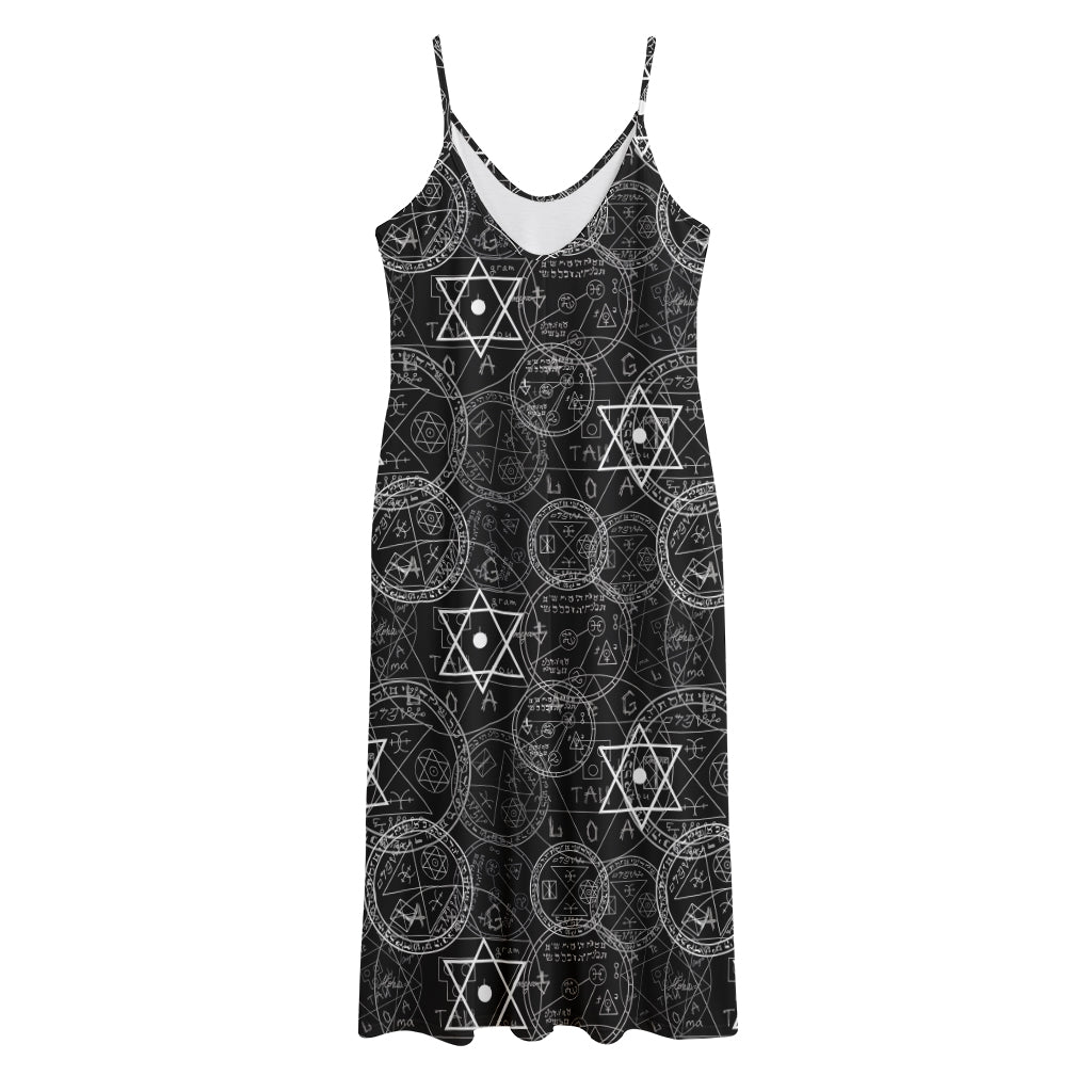 Black And White Mystic Witch Print Jersey Midi Cami Dress