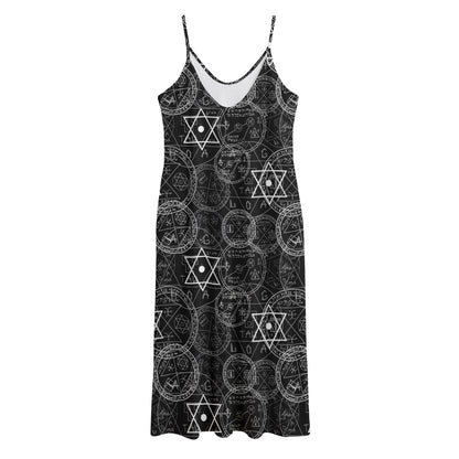 Black And White Mystic Witch Print Jersey Midi Cami Dress