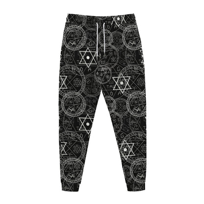 Black And White Mystic Witch Print Jogger Pants