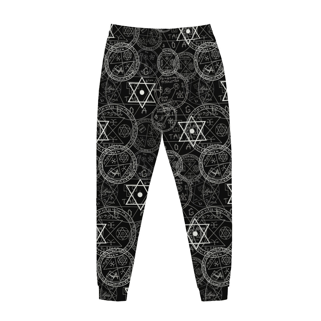 Black And White Mystic Witch Print Jogger Pants
