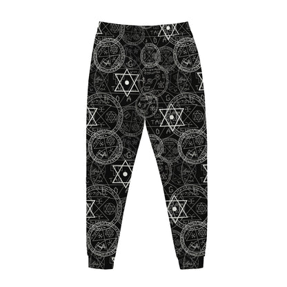 Black And White Mystic Witch Print Jogger Pants
