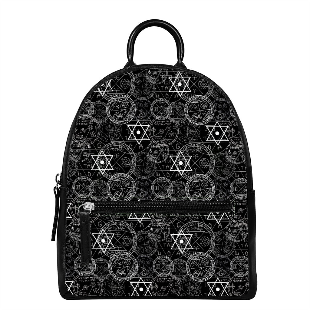 Black And White Mystic Witch Print Leather Backpack