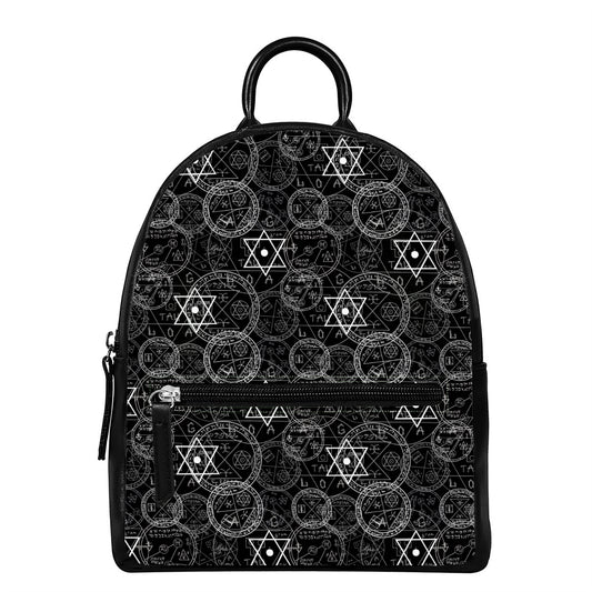 Black And White Mystic Witch Print Leather Backpack