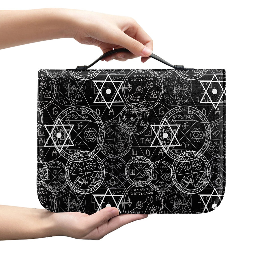 Black And White Mystic Witch Print Leather Bible Cover