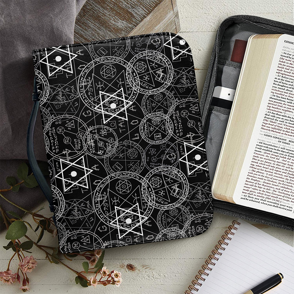 Black And White Mystic Witch Print Leather Bible Cover