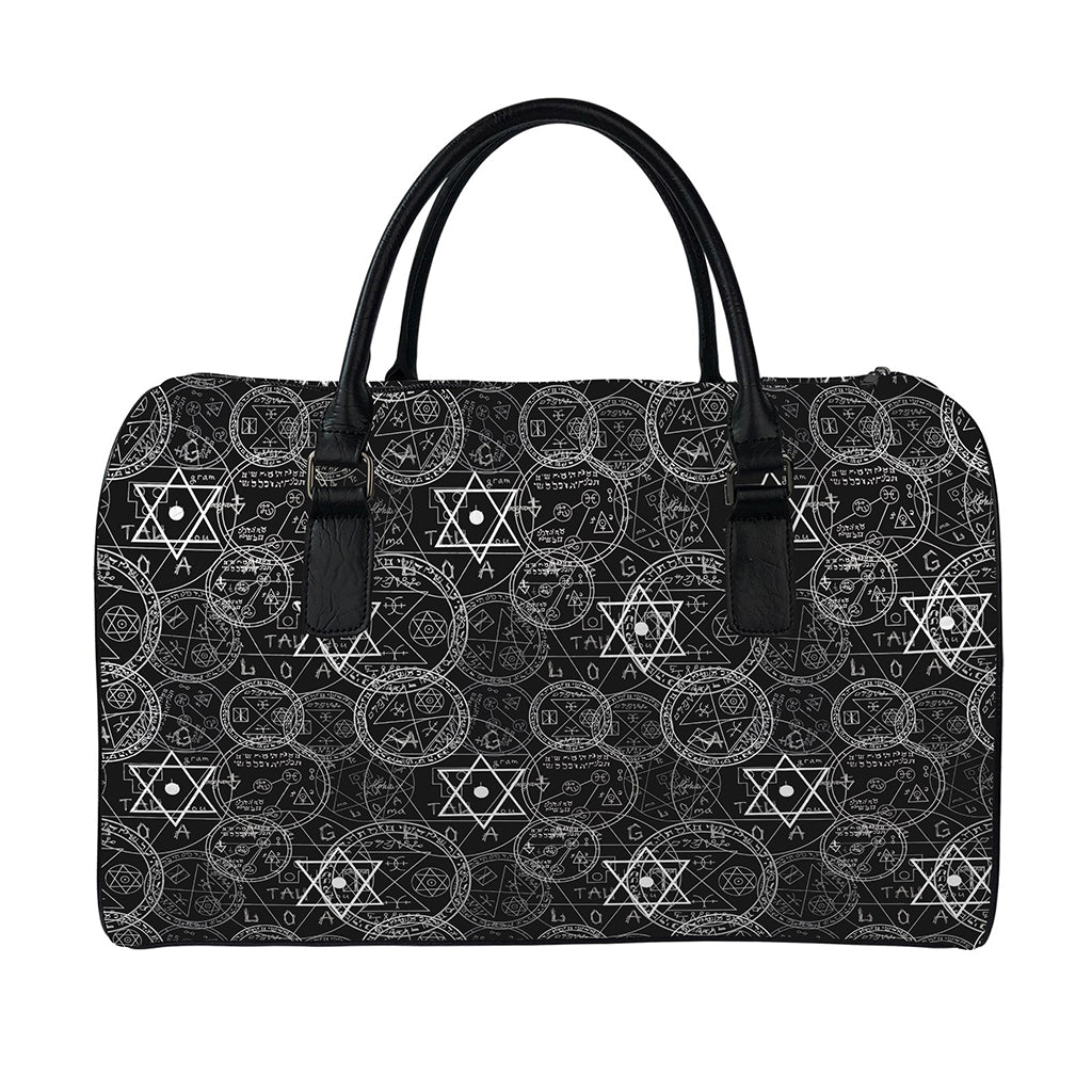 Black And White Mystic Witch Print Leather Duffle Bag