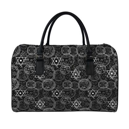 Black And White Mystic Witch Print Leather Duffle Bag