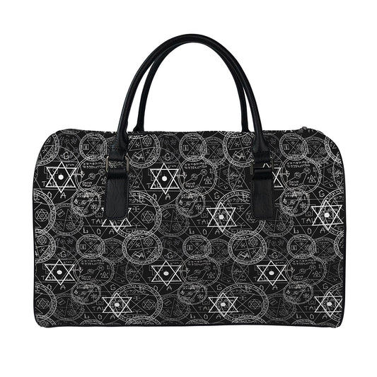 Black And White Mystic Witch Print Leather Duffle Bag