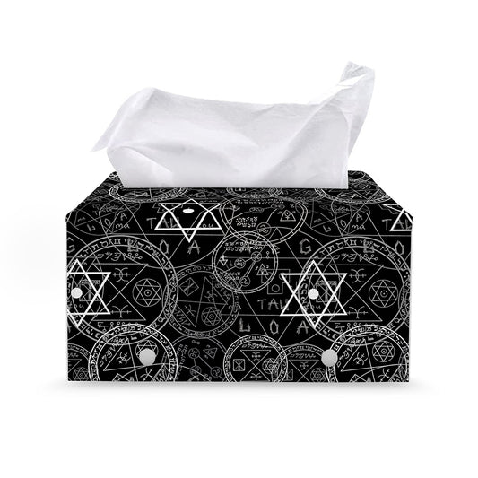 Black And White Mystic Witch Print Leather Tissue Box Cover