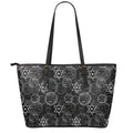 Black And White Mystic Witch Print Leather Tote Bag With Zipper