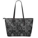 Black And White Mystic Witch Print Leather Tote Bag