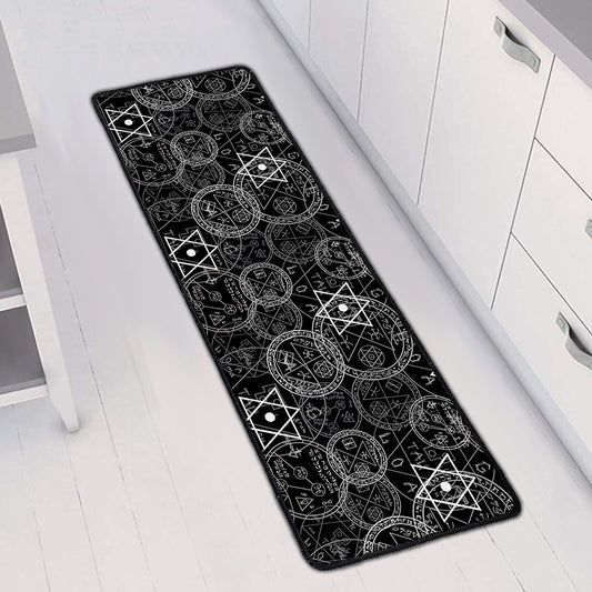 Black And White Mystic Witch Print Long Kitchen Mat