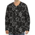 Black And White Mystic Witch Print Long Sleeve Baseball Jersey
