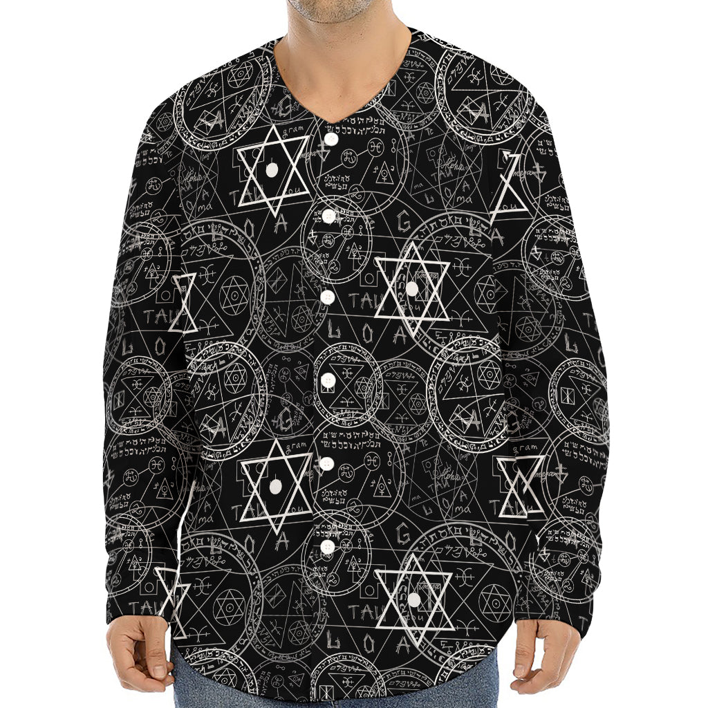 Black And White Mystic Witch Print Long Sleeve Baseball Jersey